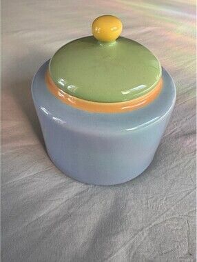 Vintage CorningWare Accessories Pastel Stoneware Sugar Bowl Lid Multi Color 1980